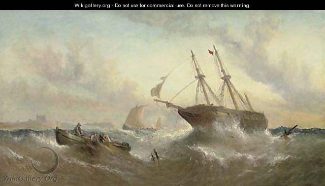 A merchantman ashore off Dunstanburgh Castle - William Calcott Knell
