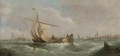 Dutch barges drying their sails at dusk; and A blustery day offshore (illustrated) - William Calcott Knell