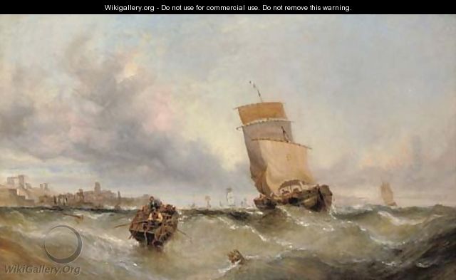 A Boulogne lugger caught in a swell off a French Channel port - William Calcott Knell