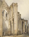 Labourers loading a cart in the ruins of the Benedictine abbey of St. Vandrille - William Callow