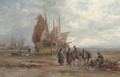 The Castletown fishing fleet beached at low tide, with figures unloading the day's catch - William Edward Webb