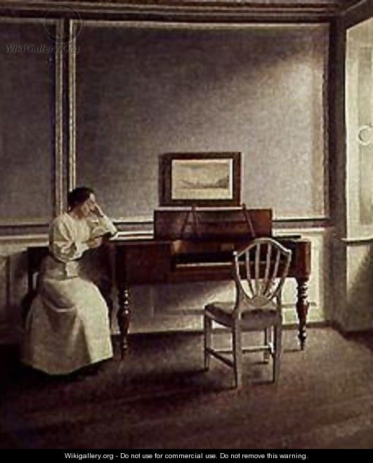 Woman Reading a Book Next to a Piano - Vilhelm Hammershoi