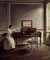 Woman Reading a Book Next to a Piano - Vilhelm Hammershoi