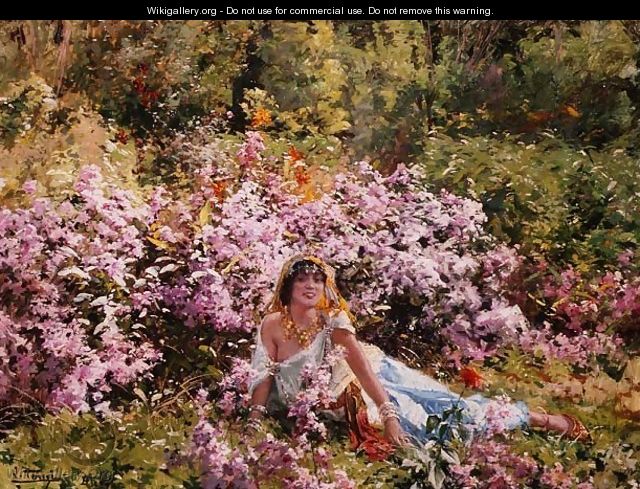 Algerian beauty in a lilac field - Leon Louis Antoine Tanzi