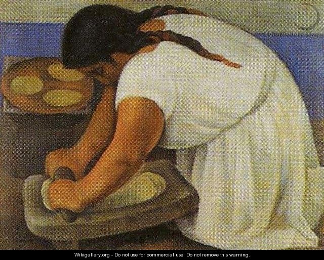 Woman Grinding Maize 1924 (La molendera) - Diego Rivera