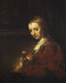 Woman with a Pink early 1660s - Harmenszoon van Rijn Rembrandt