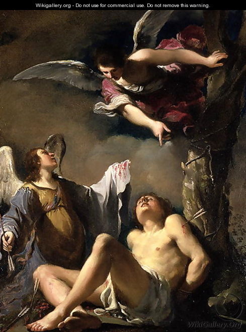 St Sebastian succoured by two angels 1617 - Guercino