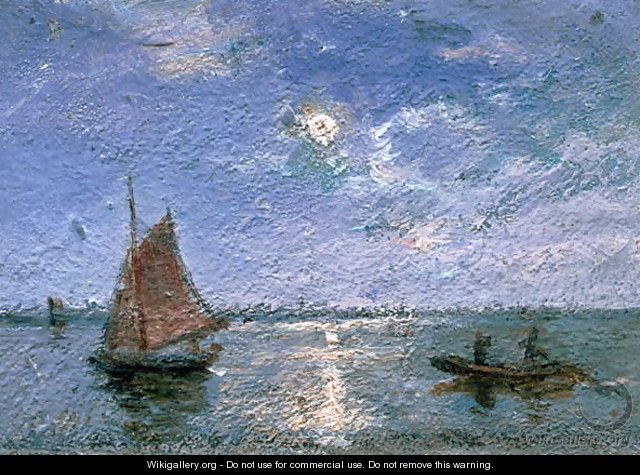 Fishing Boats by Moonlight - Alfred Wahlberg