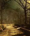 A Moonlit Lane with two lovers by a gate - John Atkinson Grimshaw