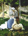Peasant Woman Combing Wool - Camille Pissarro