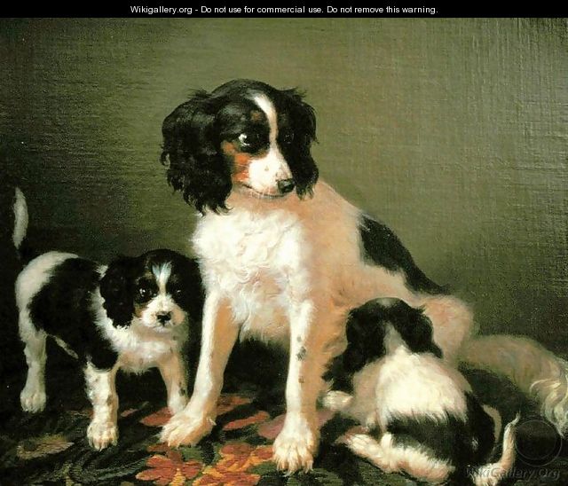 A spaniel with two puppies - Giuseppe Palizzi