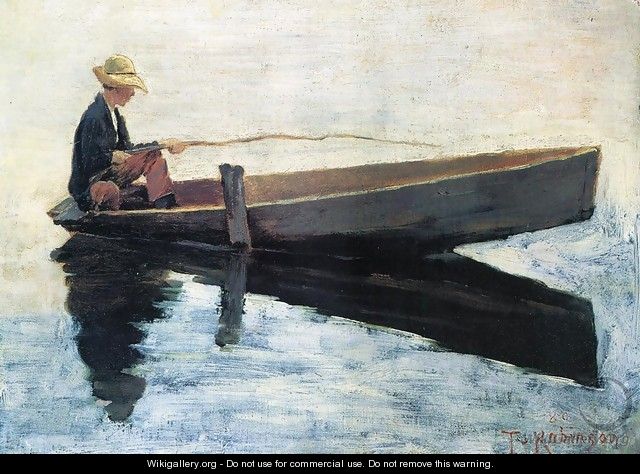 Boy in a Boat Fishing 1880 - Sanford Robinson Gifford