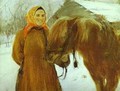 In A Village Peasant Woman With A Horse 1898 - Valentin Aleksandrovich Serov