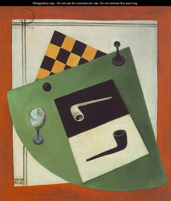 Still life with Chessboard and Pipe 1920 - Aurel Bernath