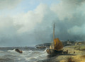 Fisherfolk by a Beached Bomschuit - Andreas Schelfhout