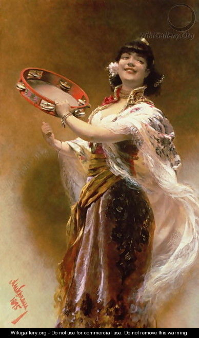 Gypsy Girl with a Tambourine - Alois Hans Schramm