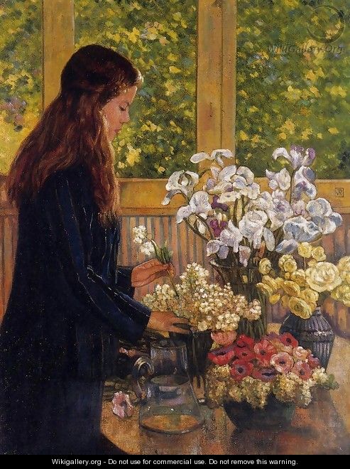Young Girl with a Vase of Flowers Date unknown - Theo Van Rysselberghe