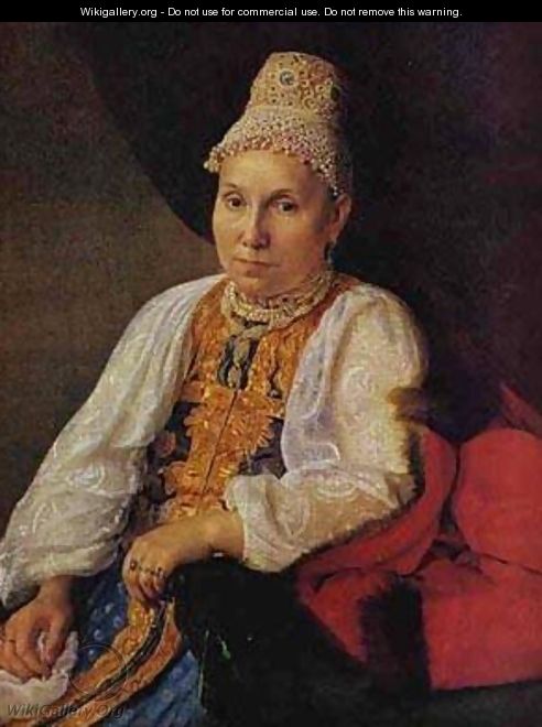 Portrait Of The Merchants Wife Obraztsova 1830s - Aleksei Gavrilovich Venetsianov