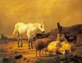 A Horse Sheep And Goat In A Landscape - Eduard Veith