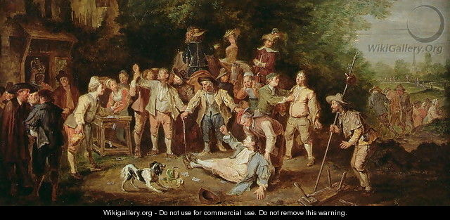 Peasants Brawling Outside a Tavern - Pieter Angellis