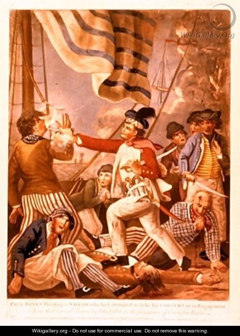 John Paul Jones shooting a sailor who had attempted to strike his colours in an engagement - (after) Collet, John