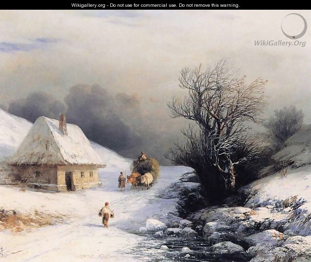 Little Russian Ox Cart in Wintert - Ivan Konstantinovich Aivazovsky