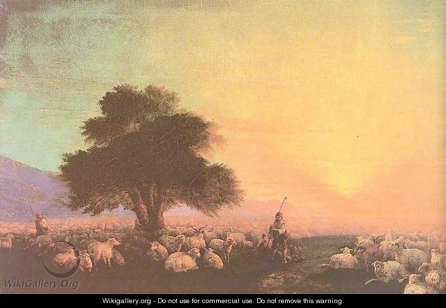 Flock of sheep with herdsmen sunset - Ivan Konstantinovich Aivazovsky