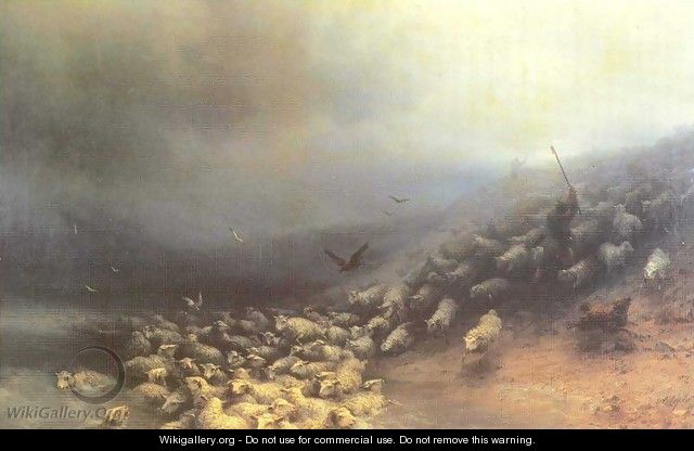 Flock of sheep at gale - Ivan Konstantinovich Aivazovsky