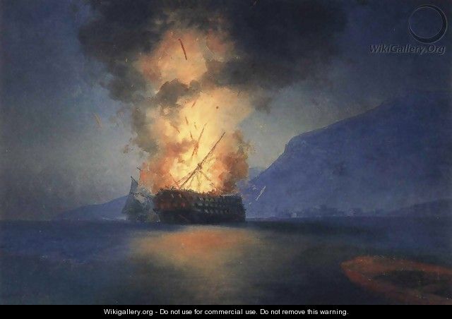 Exploding Ship - Ivan Konstantinovich Aivazovsky