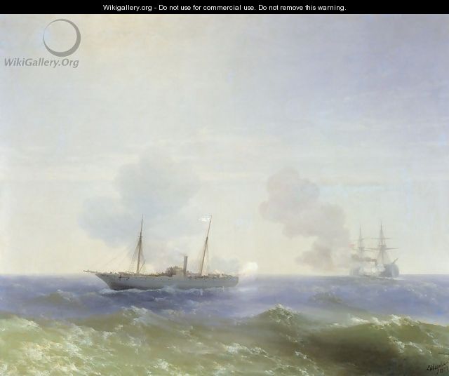 Battle of steamship Vesta and Turkish ironclad - Ivan Konstantinovich Aivazovsky