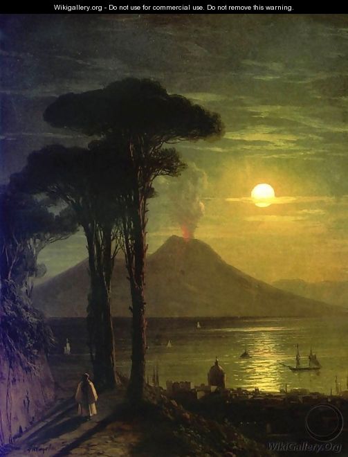 The Bay of Naples at moonlit night Vesuvius - Ivan Konstantinovich Aivazovsky