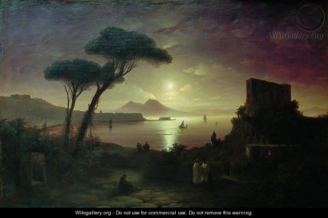 The Bay of Naples at moonlit night - Ivan Konstantinovich Aivazovsky