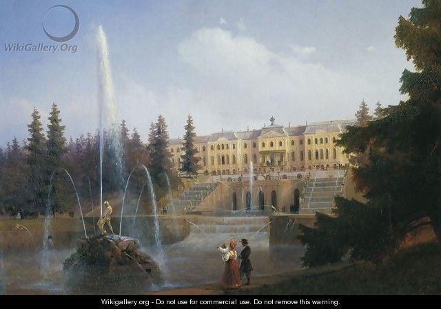 View of the Big Cascade in Petergof and the Great Palace of Petergof - Ivan Konstantinovich Aivazovsky