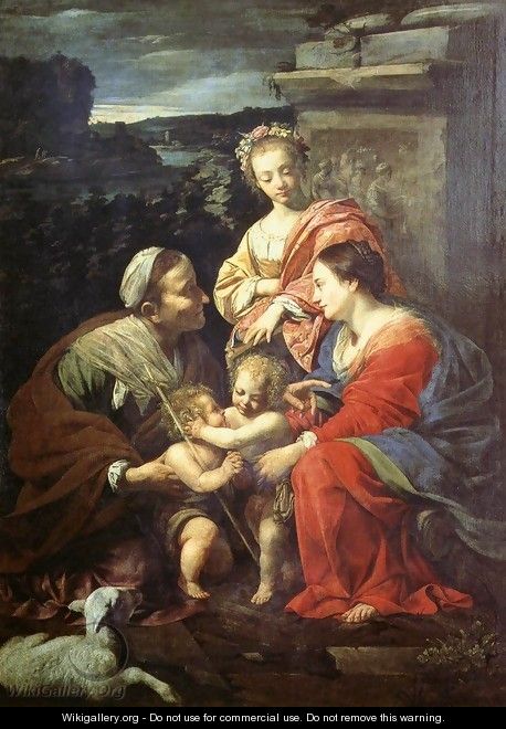 The Holy Family with Sts Elizabeth, John the Baptist and Catherine - Simon Vouet