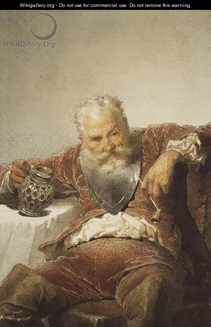 Falstaff with a Tankard of Wine and a Pipe - Mihaly von Zichy