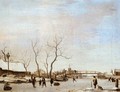 Frozen Canal with Skaters and Hockey Players - Adriaen Van De Velde