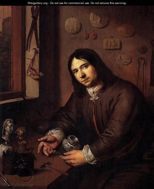 Portrait of a Silversmith in His Workshop (detail) - Dutch Unknown Masters