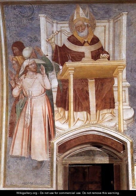St Ambrose Enthroned Flagellating Two Heretics - Italian Unknown Master