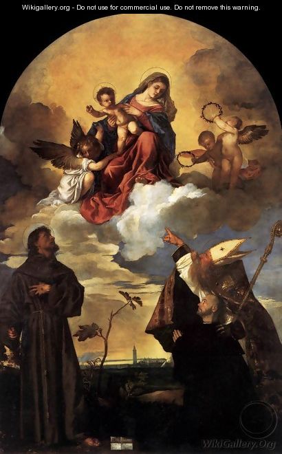 Madonna in Glory with the Christ Child and Sts Francis and Alvise with the Donor 2 - Tiziano Vecellio (Titian)