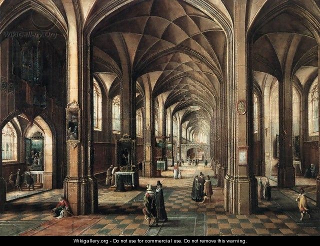Interior of a Church with a Family in the Foreground - Hendrick van, the Younger Steenwyck