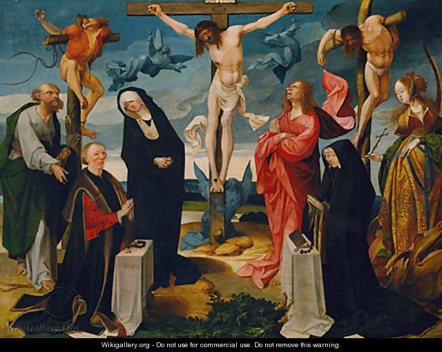 The Crucifixion with Donors and Saints Peter and Margaret ca 1525 - Cornelis Engelbrechtsen
