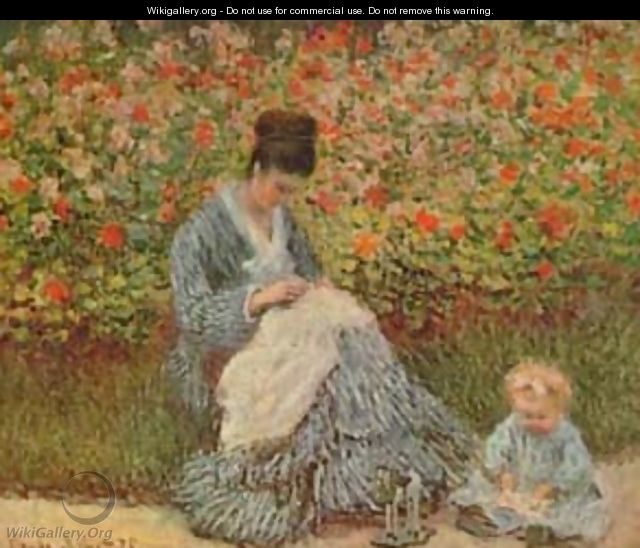 Camille Monet and a Child in Garden - Claude Oscar Monet