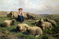 Shepherdess with Sheep in a Landscape - Cornelis van Leemputten