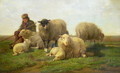 A Shepherd with Sheep and Lambs - Cornelis van Leemputten