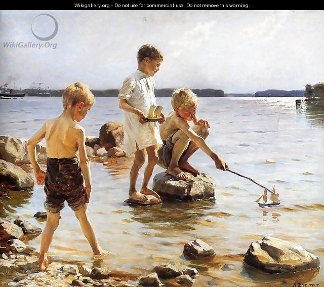 Boys Playing at the Beach - Albert Edelfelt