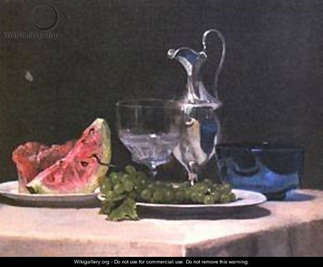 Still life study of silver glass and fruit - Jeno Gabor
