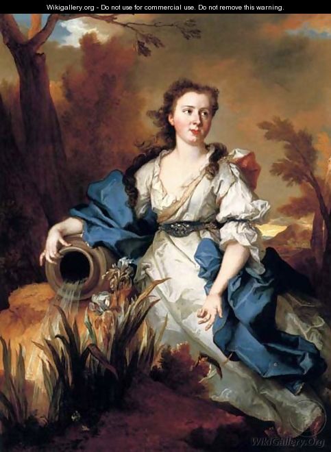Portrait of Marianne de Mahony full length in a blue and white dress as a water nymph - Nicolas de Largilliere
