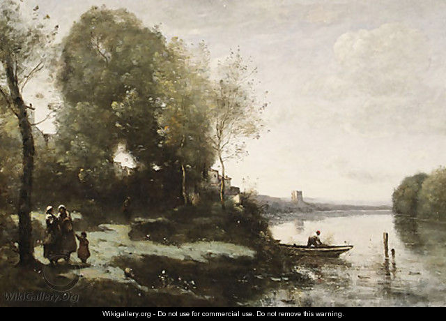 River with a Distant Tower 1865 - Jean-Baptiste-Camille Corot