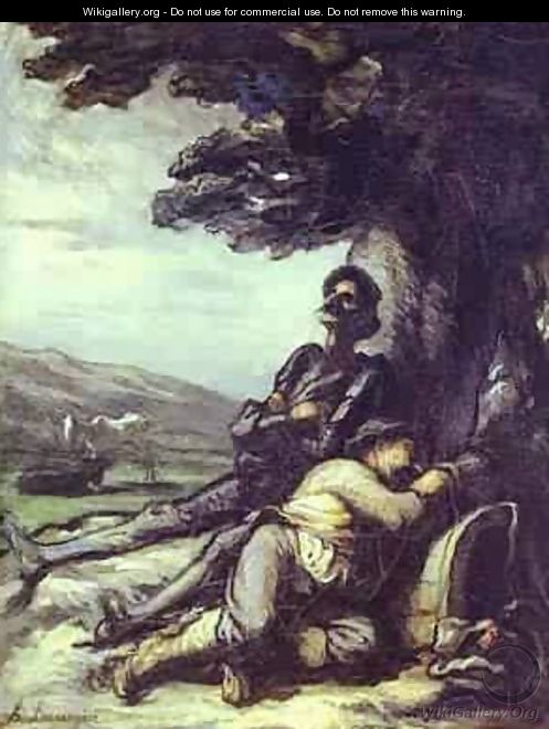 Don Quixote And Sancho Pansa Having A Rest Under A Tree 1855 - Honoré Daumier