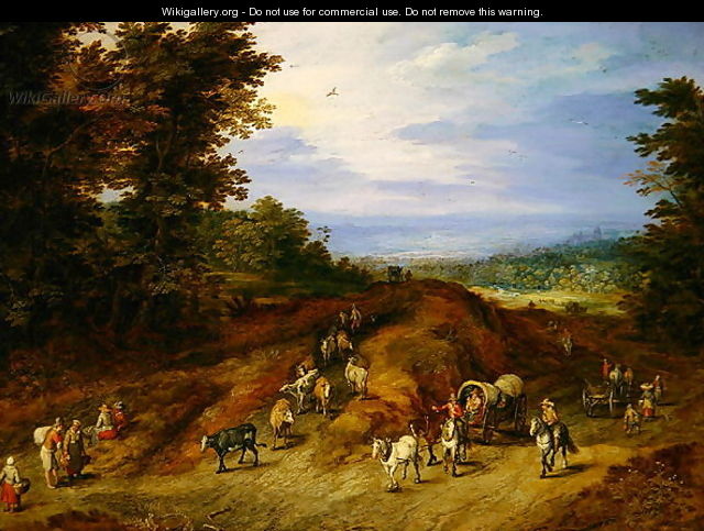 Landscape with peasants carts and animals - Jan The Elder Brueghel